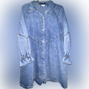 Elan Denim Button-Font Mini Dress W/Pockets, Blue, Size Medium, NWOT
